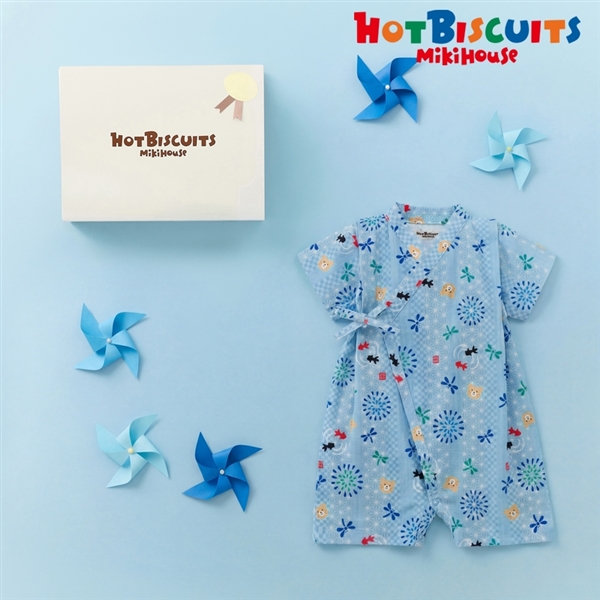 [ギフト] 甚平オールギフトセット ストームブルー[ミキハウス　ホットビスケッツ] ストームブルー 70~80cm