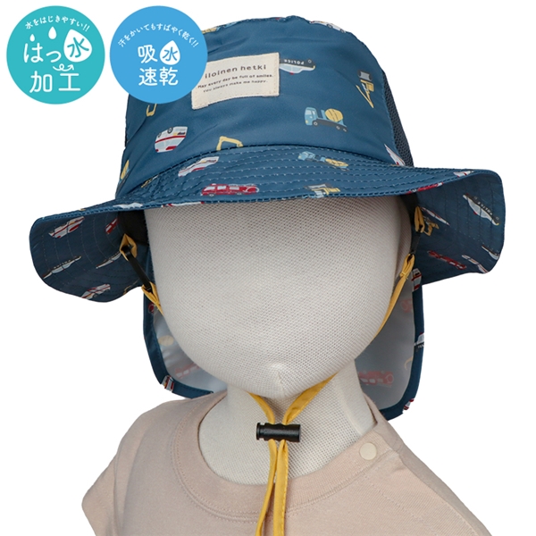 [48~54cm]サファリハット　日よけ付き　はっ水加工　総柄　ネイビー ネイビー 54cm