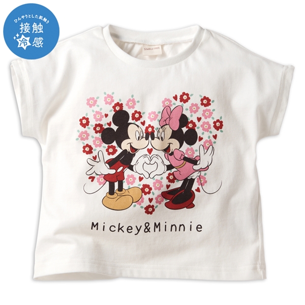 [ベビー]半袖Tシャツ　ミッキー＆ミニー　接触冷感　ホワイト ホワイト 80cm