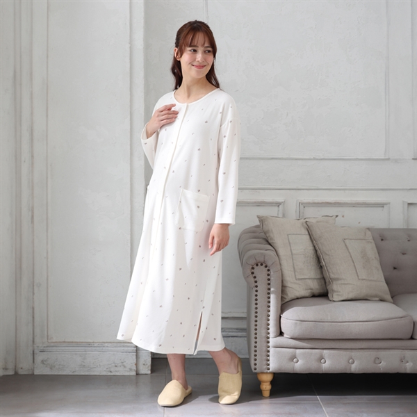 [授乳仕様]おやすみボタン　全開スナップワンピース　ワッフルはな　アイボリー アイボリー M~L