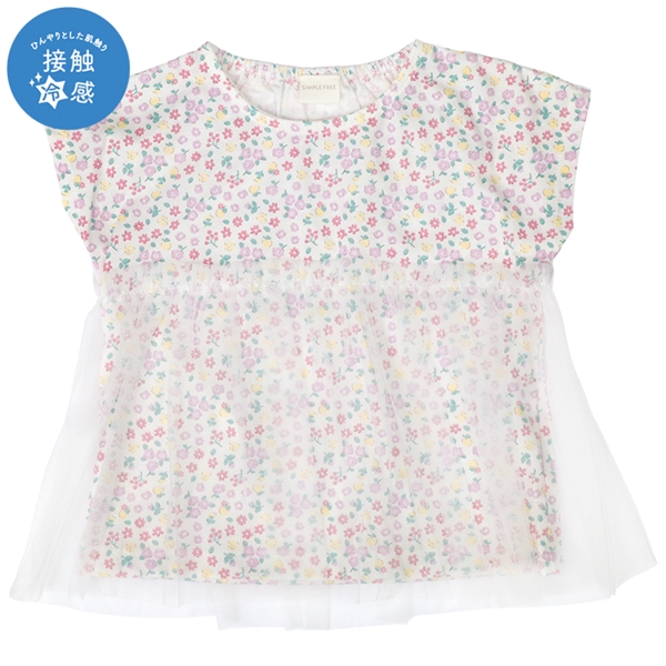 [ベビー]半袖Tシャツ　ひんやり　胸チュール　ピンク ピンク 80cm