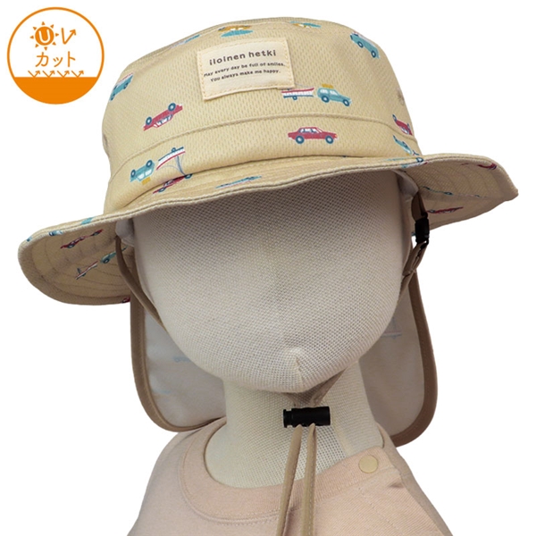 [48~54cm]じゃぶじゃぶハット　日よけ付き　総柄　ベージュ ベージュ 48cm