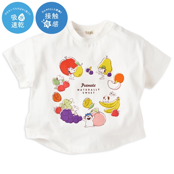 [ベビー]半袖Tシャツ　フルーツ　機能性　スヌーピー　ホワイト ホワイト 80cm