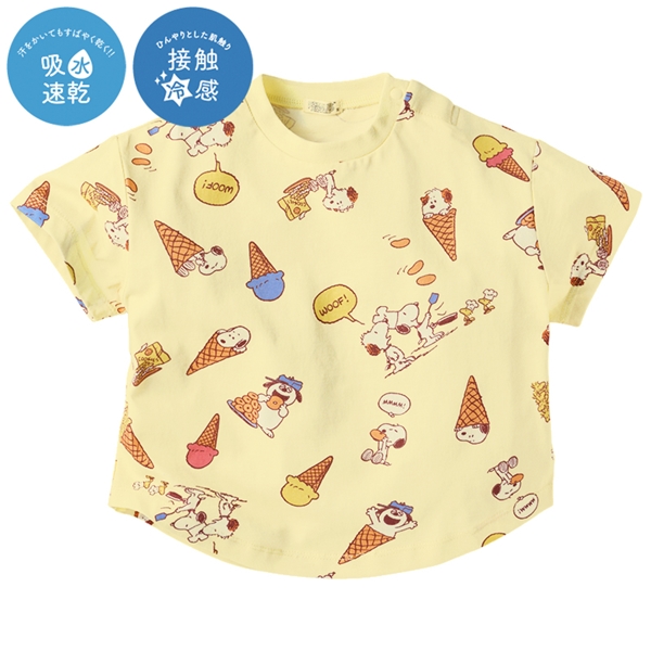 [ベビー]半袖Tシャツ　総柄　機能性　スヌーピー　イエロー イエロー 80cm