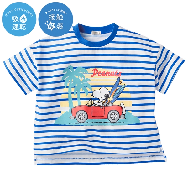 【SALE】[キッズ]半袖Tシャツ　ボーダー　機能性　スヌーピー　ブルー ブルー 100cm