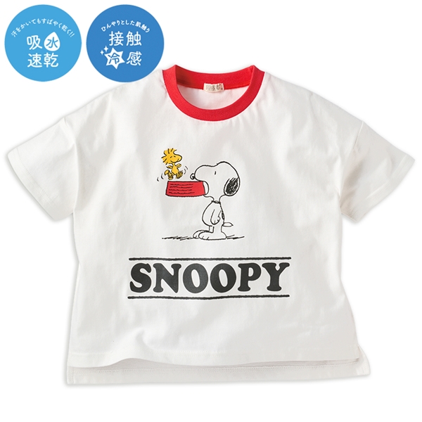 [キッズ]半袖Tシャツ　ロゴ　機能性　スヌーピー　ホワイト ホワイト 110cm