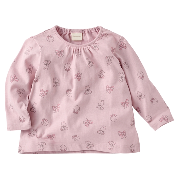 [ベビー]長袖　Ｔシャツ　総柄　ピンク ピンク 70cm