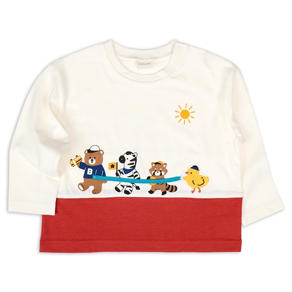 [ベビー]長袖　Ｔシャツ　切替　レッド レッド 70cm