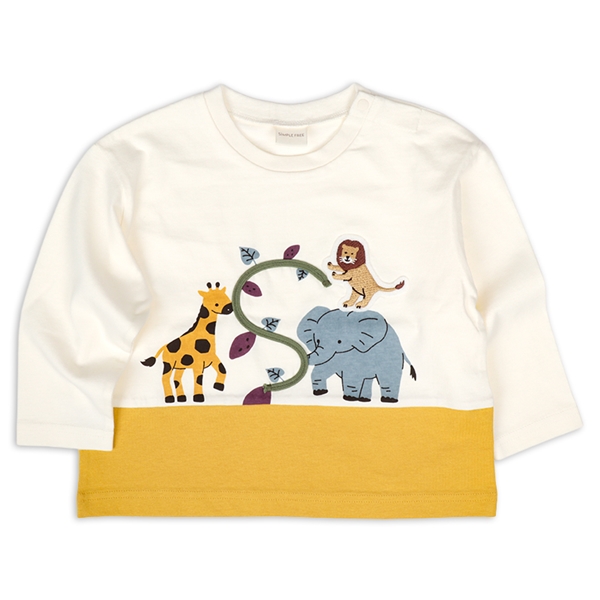 [ベビー]長袖　Ｔシャツ　切替　イエロー イエロー 70cm