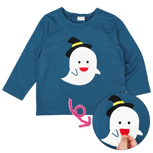 [ベビー]長袖　Ｔシャツ　きになるおばけ ネイビー 80cm