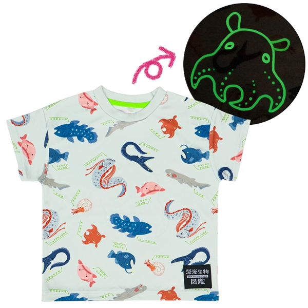 [キッズ]半袖Ｔシャツ　蓄光　深海生物図鑑　グレー グレー 100cm