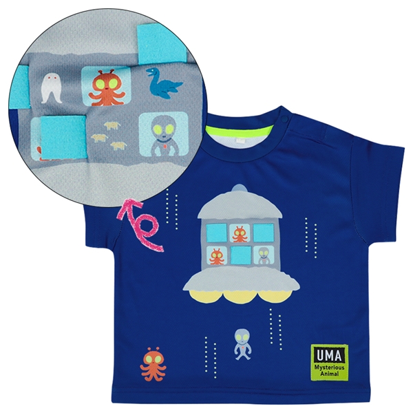 [ベビー]半袖Tシャツ ギミック　UMA図鑑　ネイビー ネイビー 80cm