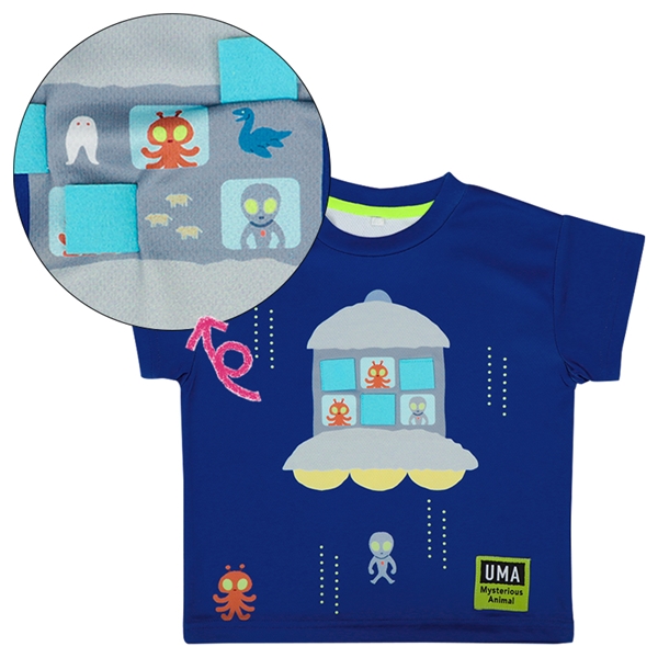 [キッズ]半袖Tシャツ ギミック　UMA図鑑　ネイビー ネイビー 100cm
