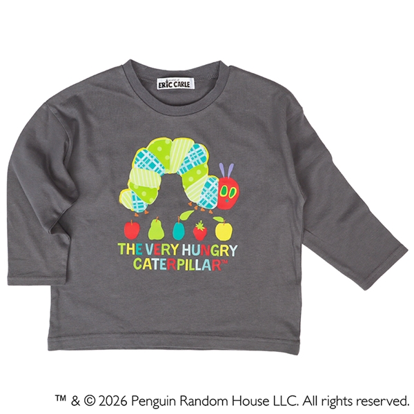 [ベビー]長袖Ｔシャツ　はらぺこあおむし　チャコールグレー チャコールグレー 80cm