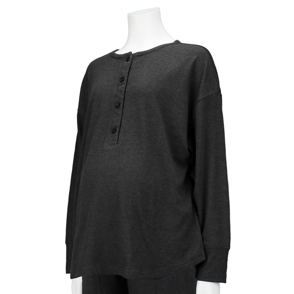 [授乳仕様]もっちリブ　なでなで　長袖Ｔシャツ　チャコールグレー チャコールグレー M