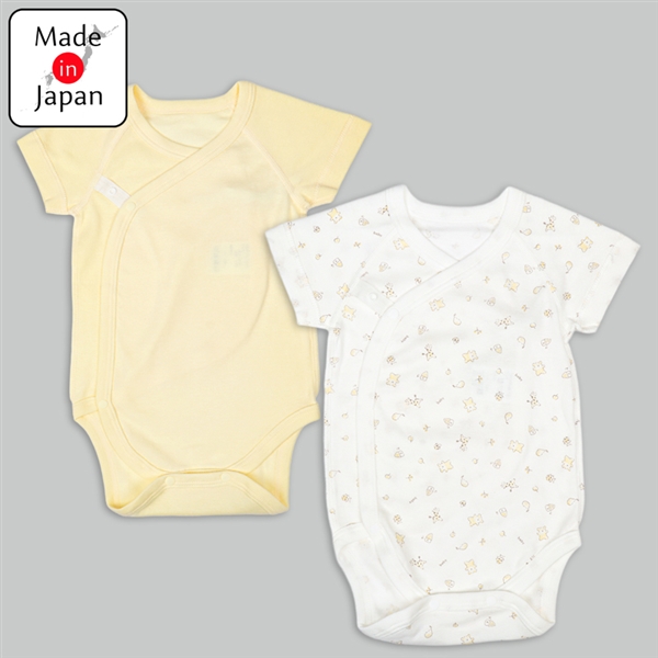 [打ち合わせタイプ]ロンパース２枚組　スナップ　くまきりん クリーム クリーム 50~60cm