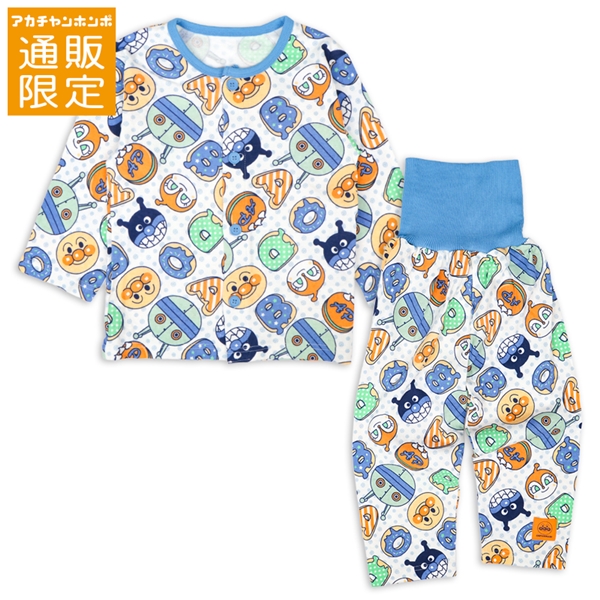 【通販限定】[ベビー]総柄前開きパジャマ　アンパンマン　ブルー ブルー 80cm