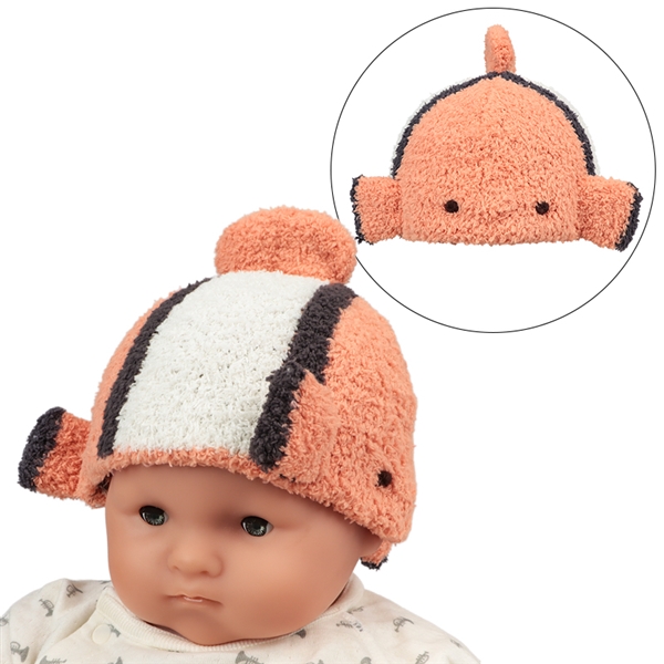 [40~48cm]ニット帽　アニマルモコモコ　すいぞくかん　カクレクマノミ オレンジ 40~42cm