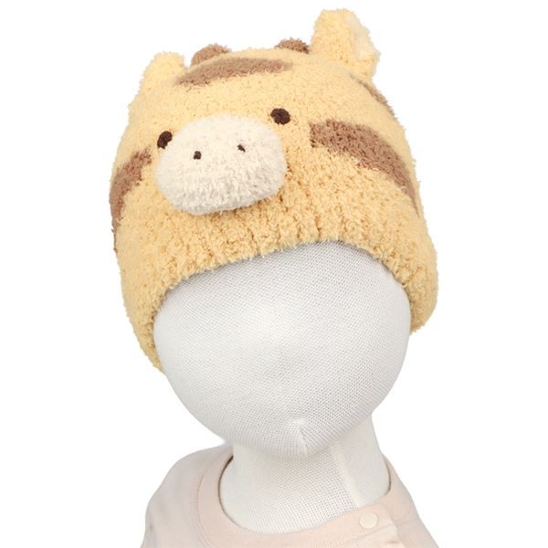 [48~50cm]ニット帽　アニマルモコモコ　どうぶつえん　キリン カラシ 48~50cm