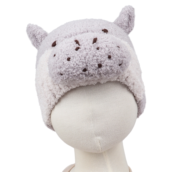 [48~50cm]ニット帽　アニマルモコモコ　どうぶつえん　カバ パープル 48~50cm