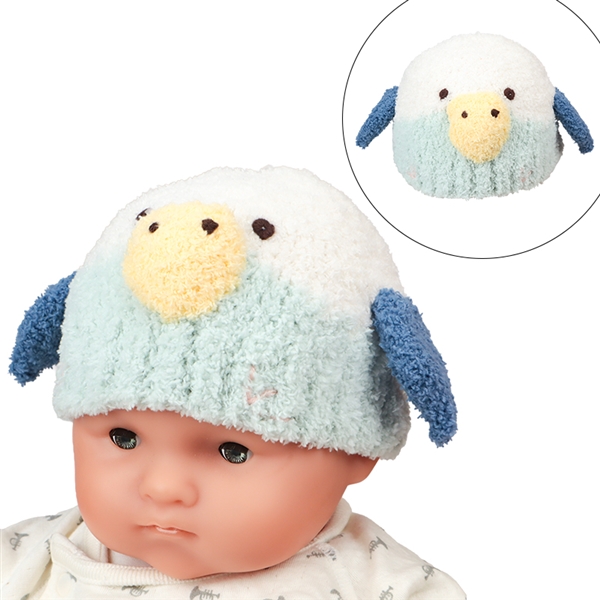 [40~48cm]ニット帽　アニマルモコモコ　かぞく　インコ ブルー 40~42cm