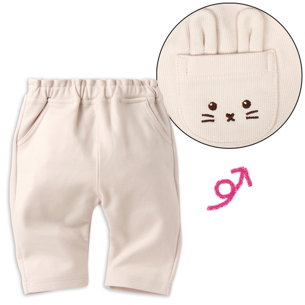 [ベビー]7分丈パンツ　ポケット　刺しゅう　ベージュ ベージュ 90cm