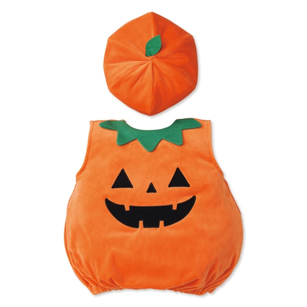 [80～90cm]ハロウィン帽子付きベスト かぼちゃ オレンジ オレンジ 80～90cm
