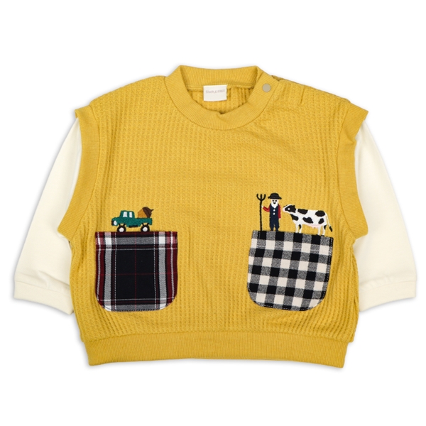 [ベビー]長袖Tシャツ　レイヤード風　イエロー イエロー 80cm