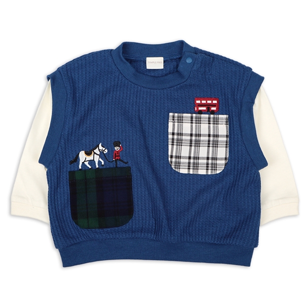 [ベビー]長袖Tシャツ　レイヤード風　ブルー ブルー 80cm