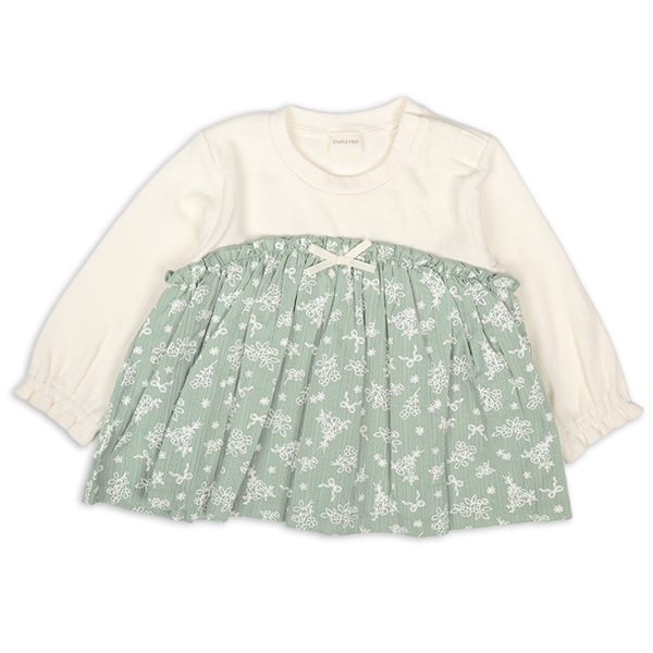 [ベビー]長袖Tシャツ　胸切替　グリーン グリーン 70cm