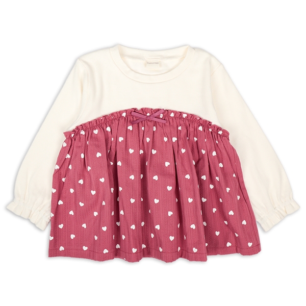 [キッズ]長袖Tシャツ　胸切替　レッド レッド 100cm