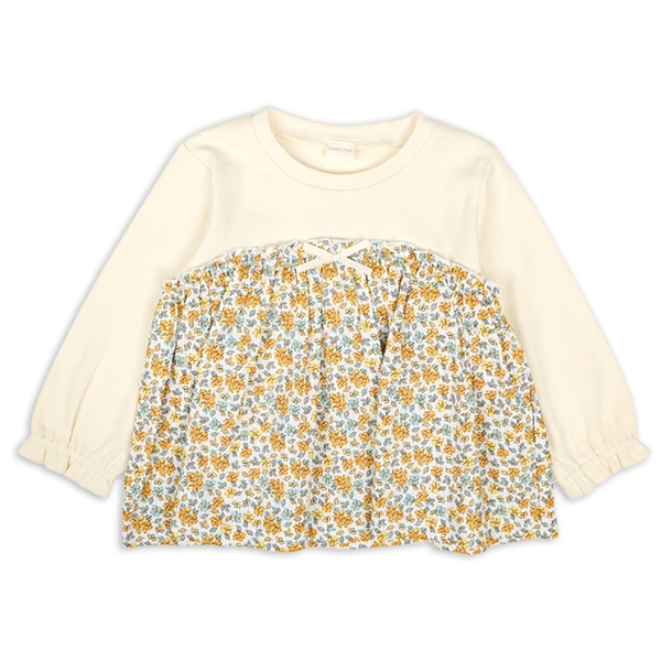 [キッズ]長袖Tシャツ　胸切替　イエロー イエロー 100cm