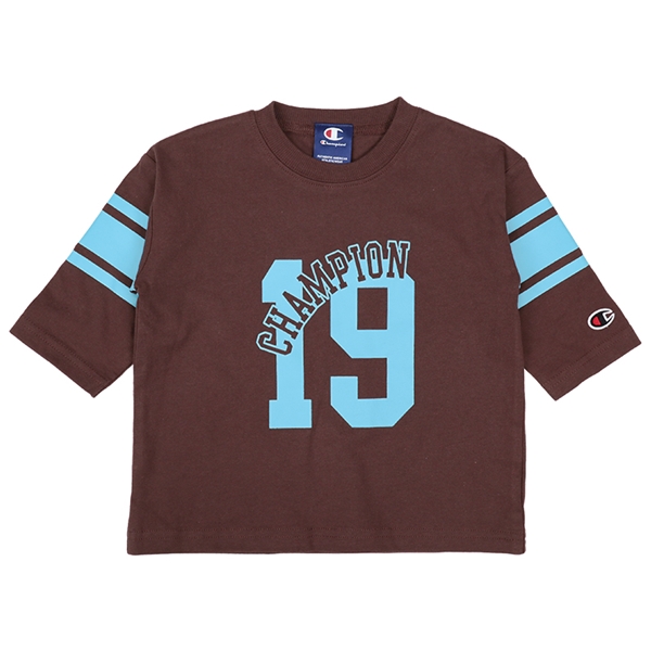 [キッズ]チャンピオン７分袖Tシャツ　袖ライン　ブラウン ブラウン 100cm