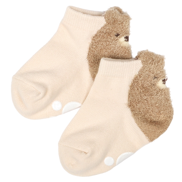 [ベビー]ショートソックス　かかとモールくま ベージュ 9~14cm