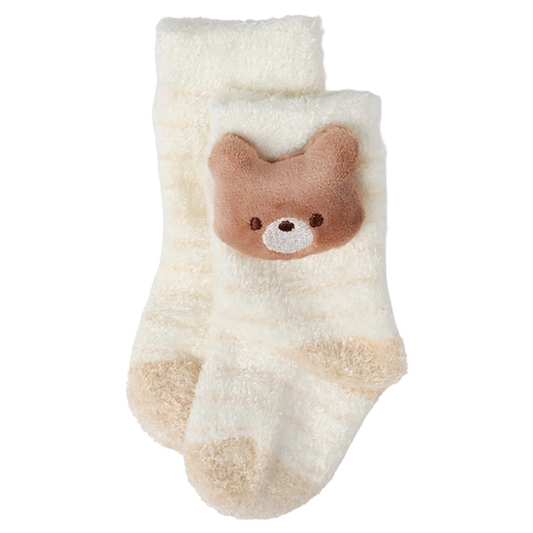 ふわふわぬいぐるみ付きソックス　くま ブラウン 9~14cm