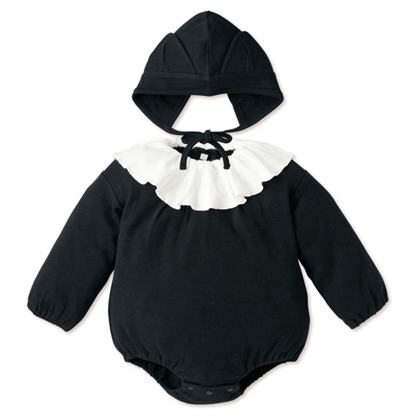 [ベビー]くろねこロンパース ボンネットつき ハロウィン ブラック 70～80cm