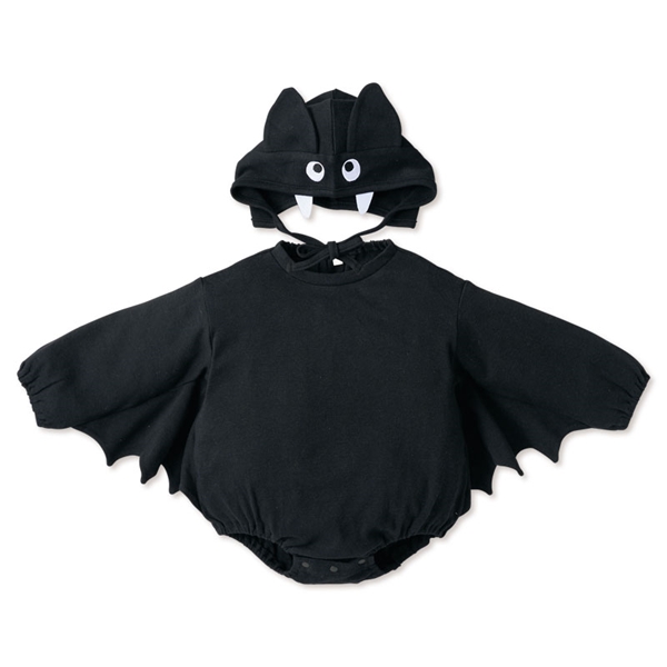[ベビー]こうもりロンパース ボンネットつき ハロウィン ブラック 70～80cm