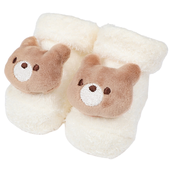 ふわふわぬいぐるみ付きソックス　くま ブラウン 7~9cm