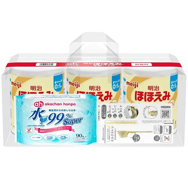 [赤ちゃんの日限定セット]ほほえみ 3缶パック おしりふき&ミルクストン付