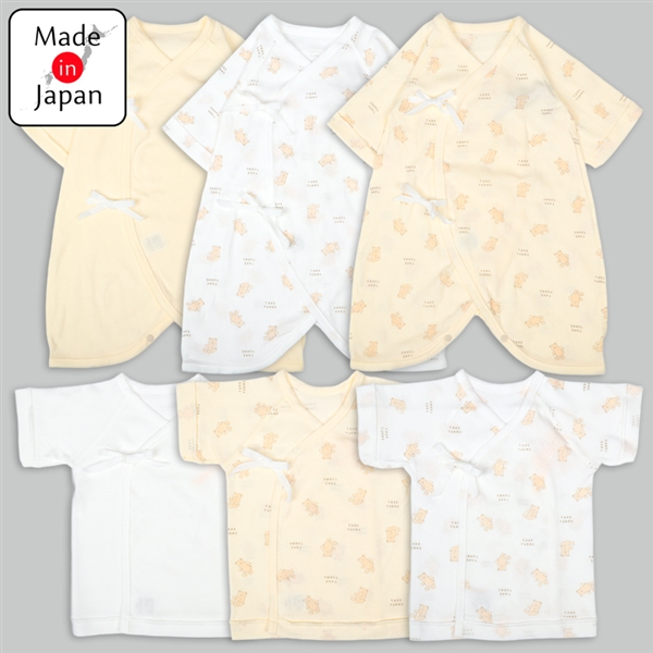 [ひもタイプ]はじめて肌着6点セット　くま ベージュ 50~60cm