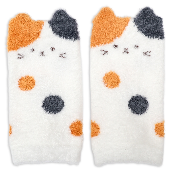 [ベビー]ふわふわレッグウォーマー　三毛猫 オフホワイト 70~95cm