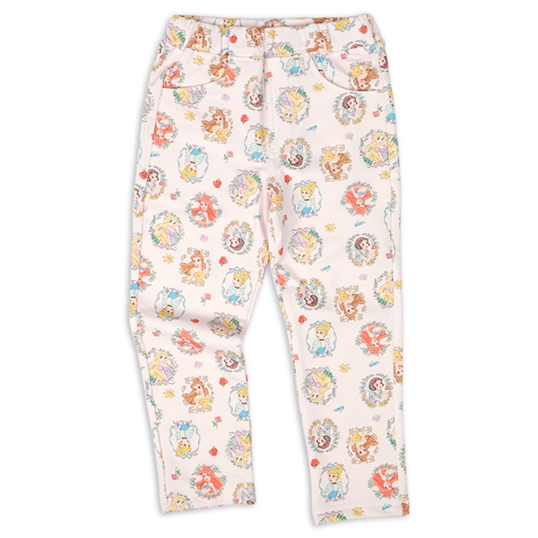 [キッズ]10分丈　ストレッチパンツ　プリンセス総柄 ピンク 100cm
