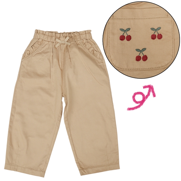 [キッズ]１０分丈パンツ ポケット刺しゅう　ベージュ ベージュ 100cm