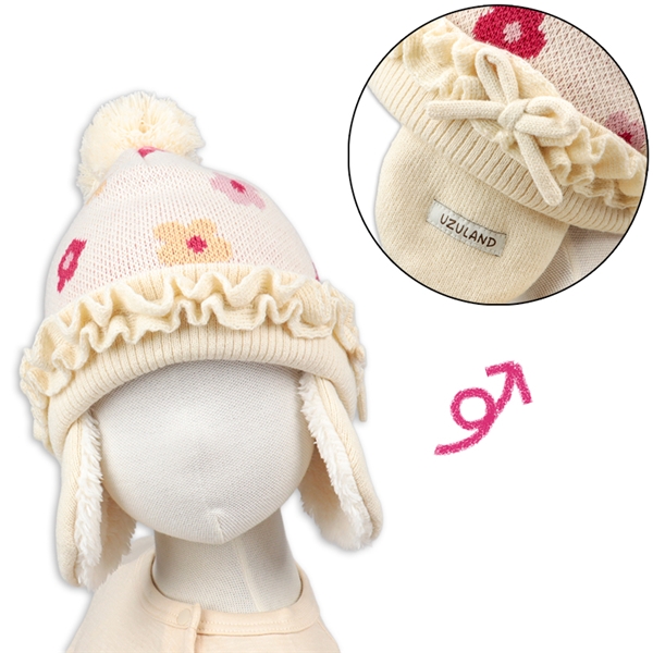 [50~54cm]ニット帽花柄　アイボリー アイボリー 50~52cm