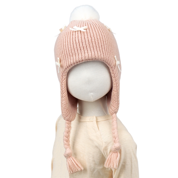 [48~54cm]ウィンター帽　リボンモチーフ　ピンク ピンク 48~50cm