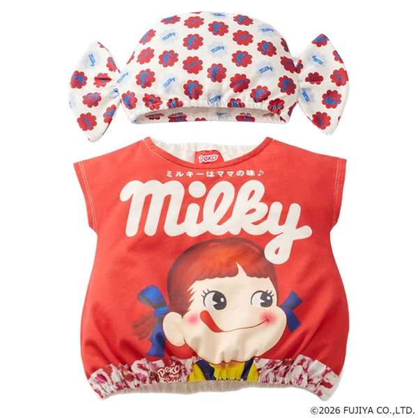 【9/25発売】[80～90cm]帽子付きおやつベスト ミルキー レッド 80～90cm