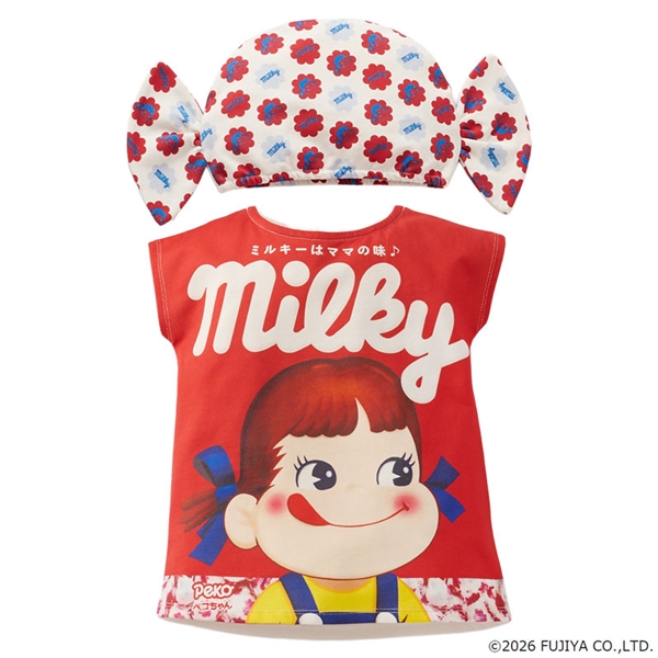 【9/25発売】[90～100cm]帽子付きおやつベスト ミルキー レッド 90～100cm