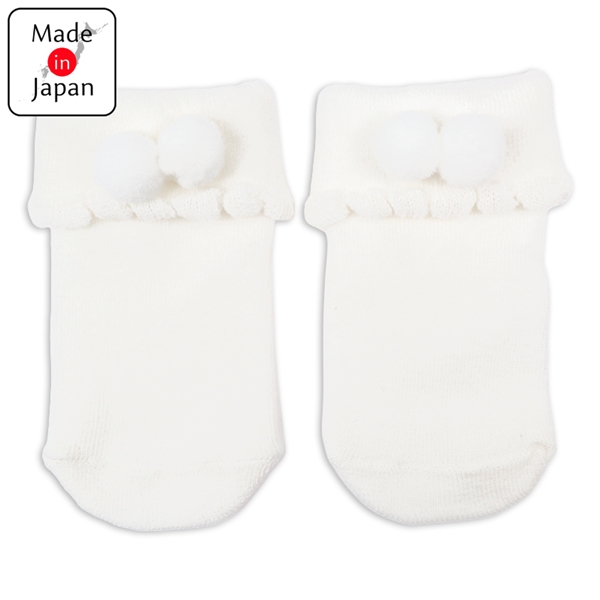 ソックス　直角かかと　梵天付き オフホワイト 7~9cm