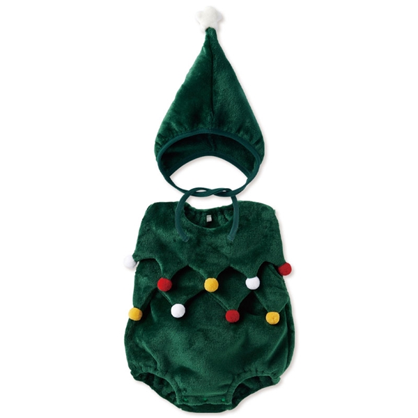[70～80cm]クリスマスロンパース ツリー グリーン 70～80cm
