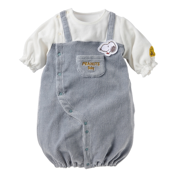 長袖ドレスオール　PEANUTS Baby　オーバーオール風　グレー グレー 50~60cm